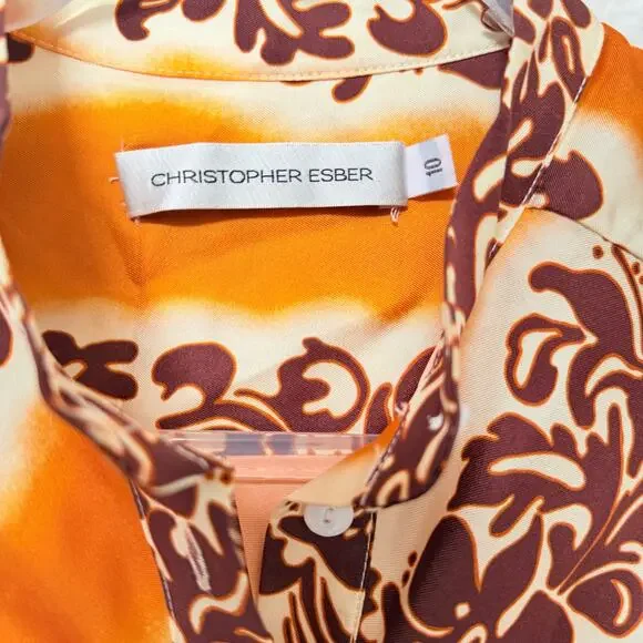 Christopher Esber Printed Silk Midi Dress Orange Tiger Hibiscus Size 10 Midi